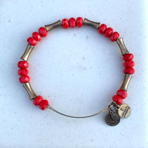 Alex and Ani Beaded Wrap Bangle – Red Faceted Beads & Antique Gold Tube Beads - Picture 1 of 2